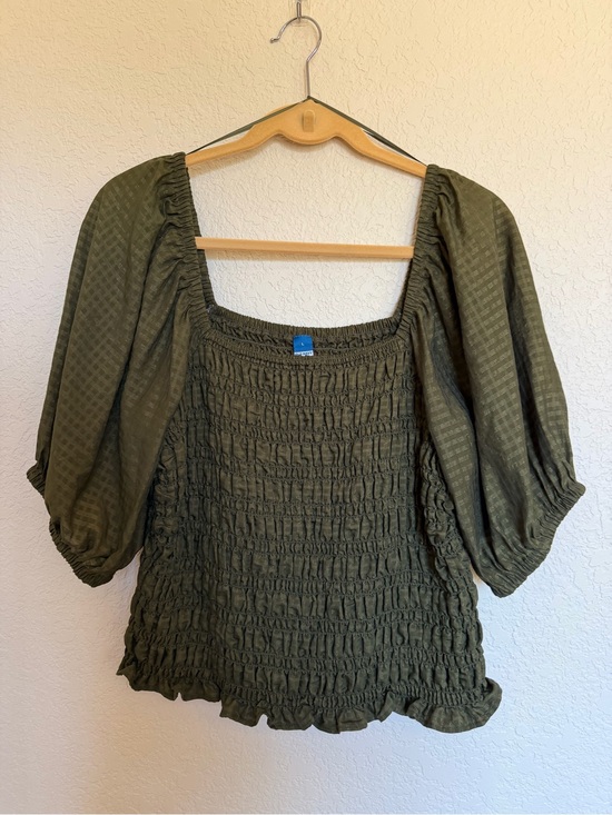 Old Navy Tops - Olive green Old Navy smocked top with puffy sleeves. Size large.